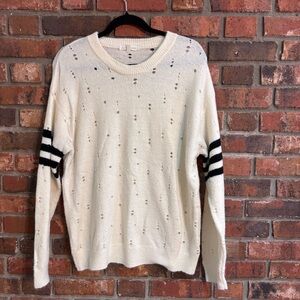 Gilded Intent womens crewneck striped sleeve boyfriend sweater cream/black L